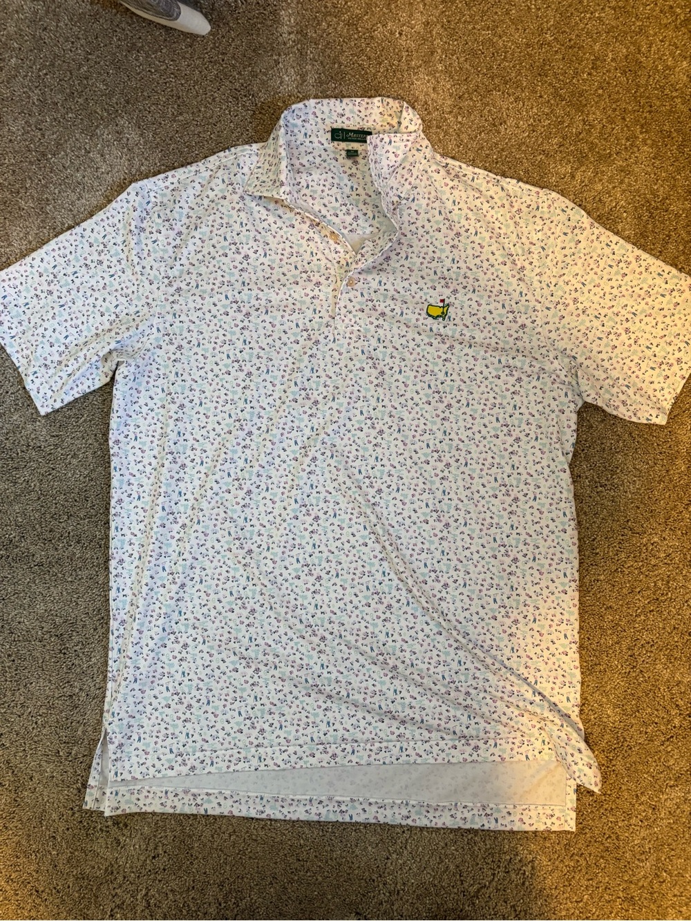 Masters White Polo with Multicolor Micro Floral Print